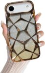 VONZEE Gradient Glitter Back Cover Case Compatible with iPhone 17 Air, Luxury Electroplated 3D Cube, Diamond Bling Shiny Soft TPU Clear Shockproof Women Girls Protective Phone...