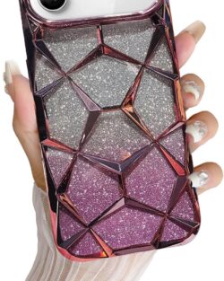 VONZEE Gradient Glitter Back Cover Case Compatible with iPhone 17 Air, Luxury Electroplated 3D Cube, Diamond Bling Shiny Soft TPU Clear Shockproof Women Girls Protective Phone...