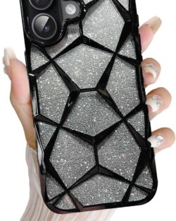 VONZEE Gradient Glitter Back Cover Case Compatible with iPhone 17, Luxury Electroplated 3D Cube, Diamond Bling Shiny Soft TPU Clear Shockproof Women Girls Protective Phone Cover...