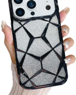 VONZEE Gradient Glitter Back Cover Case Compatible with iPhone 17 Pro Max, Luxury Electroplated 3D Cube, Diamond Bling Shiny Soft TPU Clear Shockproof Women Girls Protective...