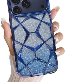 VONZEE Gradient Glitter Back Cover Case Compatible with iPhone 17 Pro Max, Luxury Electroplated 3D Cube, Diamond Bling Shiny Soft TPU Clear Shockproof Women Girls Protective...