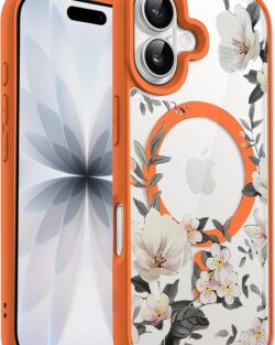 VONZEE Retro Floral Clear Case for iPhone 17 (6.3") | Magnetic Wireless Charging Compatible | Luxury PC+TPU Shockproof Glossy Shiny Back Cover for Girls & Women (Cosmic)