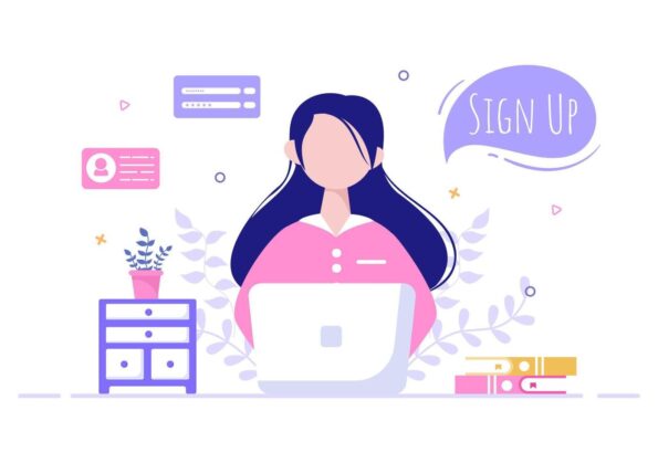 online registration or sign up login for account on smartphone app user interface with secure password mobile application for ui web banner access cartoon people illustration vector