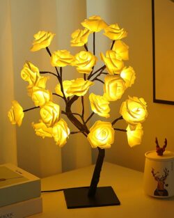 24 LED Rose Flower Tree Table Lamp ( Pink & White )