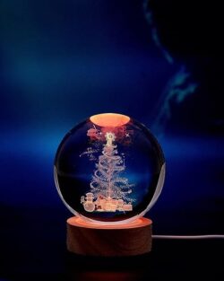 3D Galaxy Crystal Ball Christmas Tree Night Light With Wooden Base