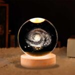 3D Galaxy Crystal Ball Night Light With Wooden Base