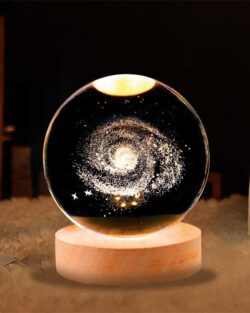 3D Galaxy Crystal Ball Night Light With Wooden Base
