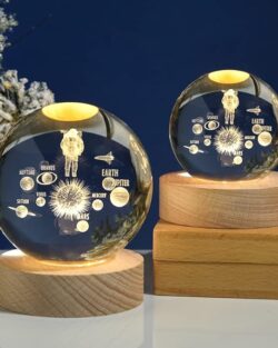 3D Galaxy Crystal Ball Night Light With Wooden Base ( Astronaut Galaxy )