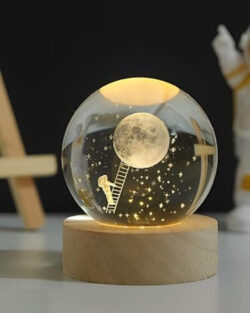 3D Galaxy Crystal Ball Night Light With Wooden Base (Moon Climb)