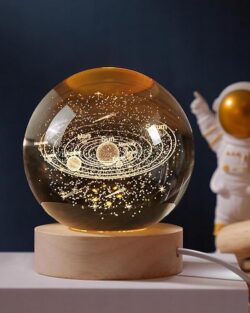 3D Galaxy Crystal Ball Night Light With Wooden Base ( Solar System )
