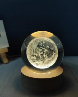 3D Moon Crystal Ball Night Light With Wooden Base