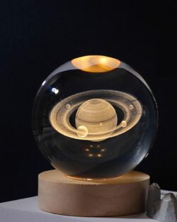 3D Saturn Crystal Ball Night Light With Wooden Base