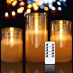 Glass Battery Operated Flameless Led Candles With Remote (Set of 3, Gold)