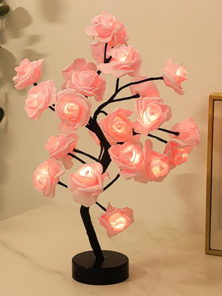 24 LED Rose Flower Tree Table Lamp (Pink)