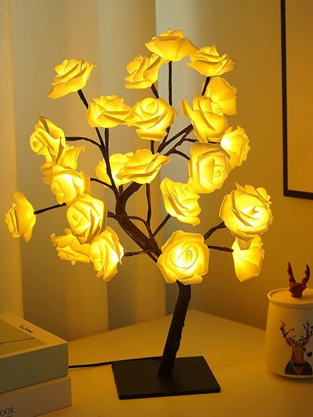 24 LED Rose Flower Tree Table Lamp ( Pink & White )