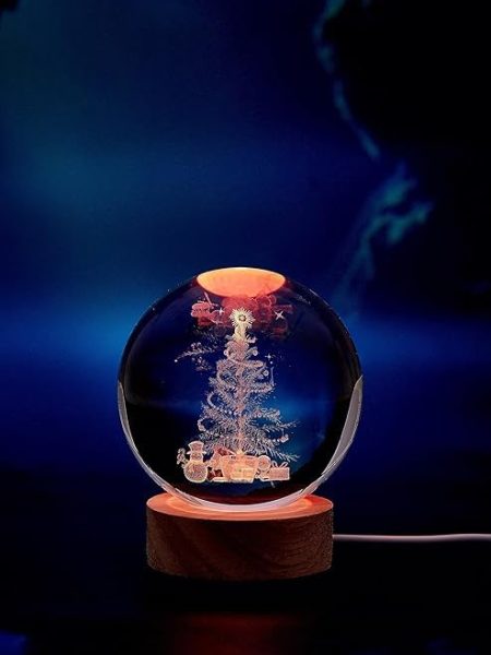 3D Galaxy Crystal Ball Christmas Tree Night Light With Wooden Base