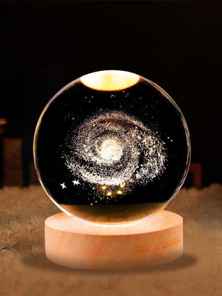 3D Galaxy Crystal Ball Night Light With Wooden Base