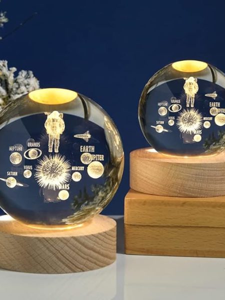 3D Galaxy Crystal Ball Night Light With Wooden Base ( Astronaut Galaxy )