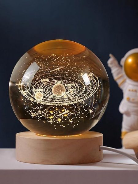 3D Galaxy Crystal Ball Night Light With Wooden Base ( Solar System )