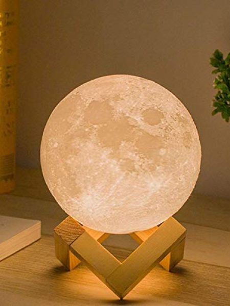 3D LED Moon Lamp With Wooden Base & Touch Control ( 10 cm )