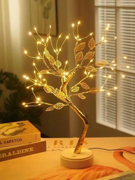 72 LED, 24 Golden Leaf Bonsai Tree Table Lamp - 20 inch