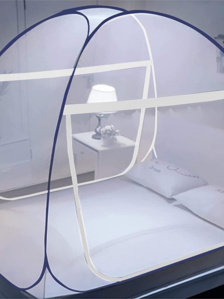 AETRIUS Foldable King Size Mosquito Net | Double Bed Machardani | Durable 30 GSM Polyester Fabric Net Double2 Bed (Dark Blue) 8