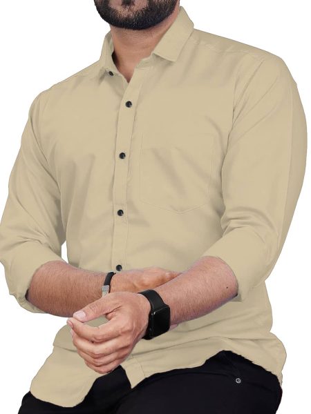 Apektra Cotton Blend Slim Fit Solids Full Sleeves Men's Casual Shirt - Beige ( Pack of 1 )