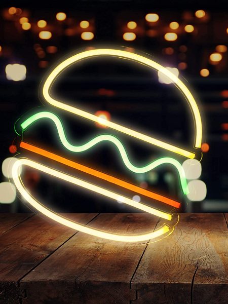 Burger Neon Signs Hanging LED Night Light (Multicolor)