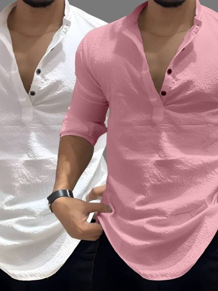 COMBRAIDED Cotton Blend Regular Fit Self Design Full Sleeves Men's Casual Shirt - Multicolor 12 ( Pack of 2 )