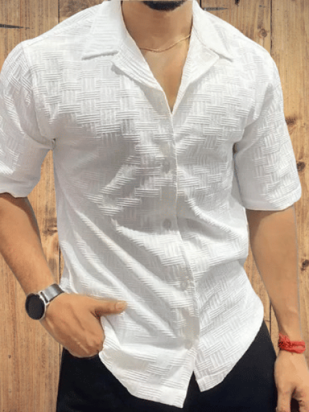 DEARISE Cotton Blend Regular Fit Self Design Half Sleeves Men's Casual Shirt - White ( Pack of 1 )