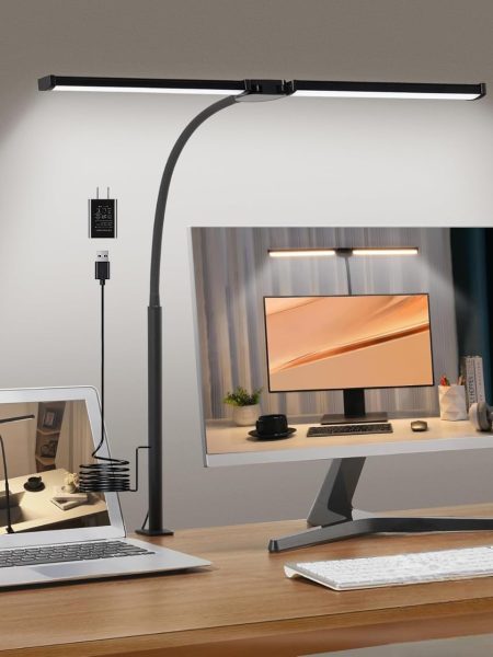 Double Head LED Desk Clamp Lamp Light- With Adjustable Arms