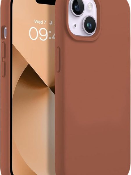 Elzzi® Compatible with iPhone 14 Case, Liquid Silicone Case, Full Body Protective Cover, Shockproof, Slim Phone Case, Anti-Scratch Soft Microfiber Lining, 6.1 inch (Brown)