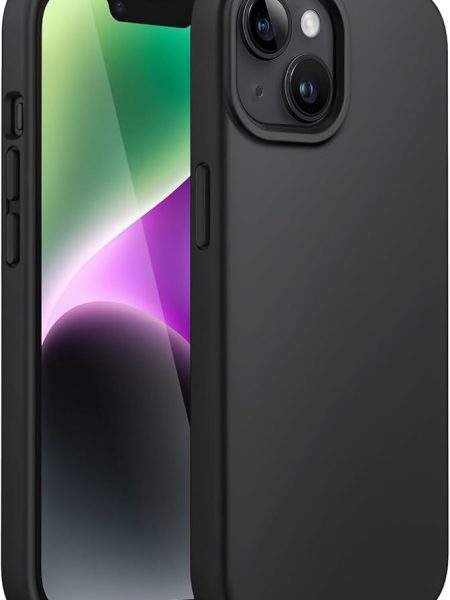 Elzzi® Compatible with iPhone 14 Case, Liquid Silicone Case, Full Body Protective Cover, Shockproof, Slim Phone Case, Anti-Scratch Soft Microfiber Lining, 6.1 inch (Black)