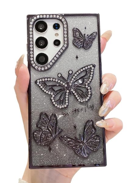 Elzzi Electroplated Butterfly Phone Cover for Samsung S24 Ultra Case, Showcasing Pearlescent Diamond Soft TPU, Camera Protection, Shockproof, Dropresistant Stylish for Girls &...
