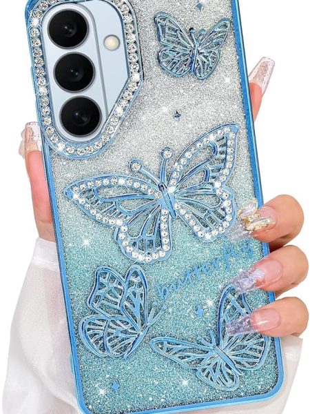 Elzzi Electroplated Butterfly Phone Cover for Samsung S26 Case, Showcasing Pearlescent Diamond Soft TPU, Camera Protection, Shockproof, Dropresistant Stylish for Girls & Women...