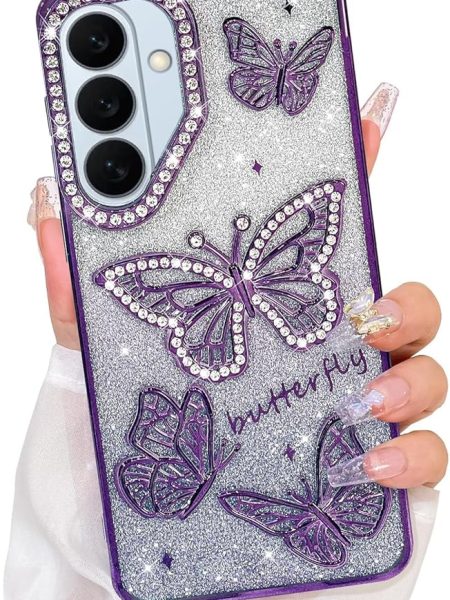 Elzzi Electroplated Butterfly Phone Cover for Samsung S26 Case, Showcasing Pearlescent Diamond Soft TPU, Camera Protection, Shockproof, Dropresistant Stylish for Girls & Women...