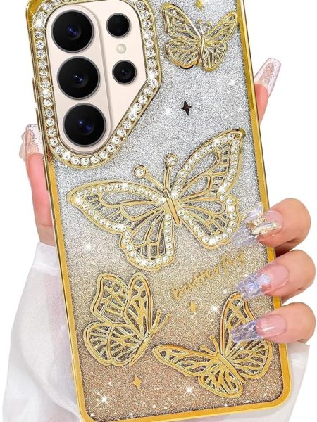 Elzzi Electroplated Butterfly Phone Cover for Samsung S26 Ultra Case, Showcasing Pearlescent Diamond Soft TPU, Camera Protection, Shockproof, Dropresistant Stylish for Girls &...