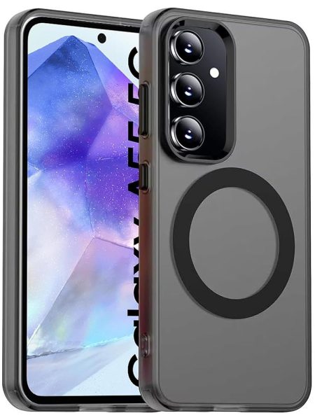 Elzzi Magnetic Case for Samsung Galaxy A55 5G Cover, Compatible with MagSafe Slim Fit Shockproof Translucent Matte Hard Back Cover with Protective Bumper for Men & Women (Black)