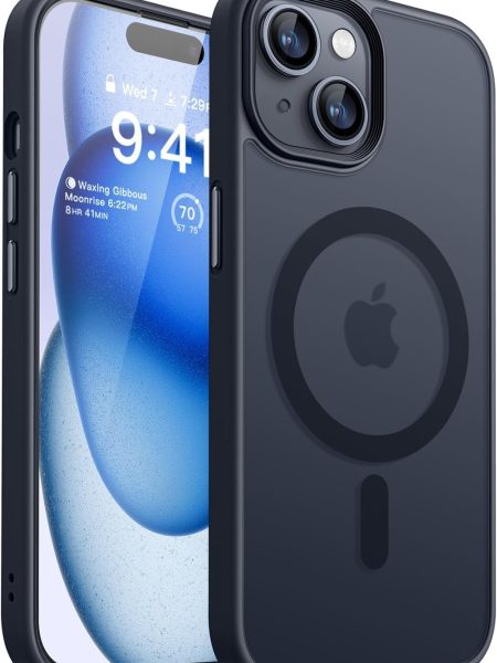Elzzi Magnetic Cover for iPhone 15 Case [MIL-Grade Drop Tested & Compatible with MagSafe] Translucent Matte TPU + Hard PC Back Cover, Anti-Scratch Shockproof Phone Case (6.1...