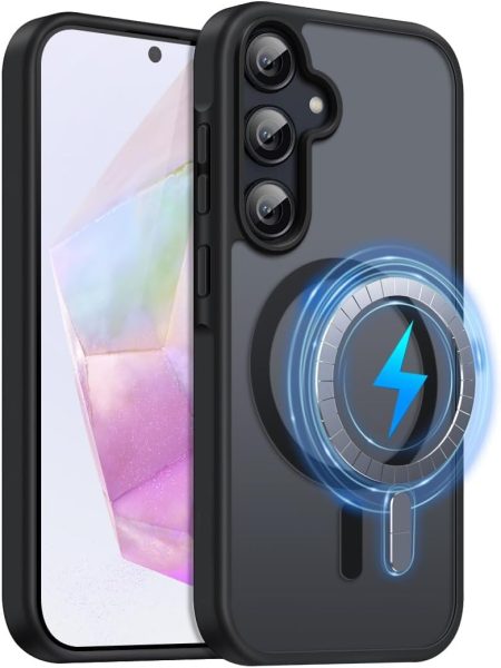 Elzzi Magnetic Guard Designed for Samsung A55 5G Case Translucent Matte Hard PC + TPU Back Cover [Compatible with MagSafe] Anti-Scratch Phone Case (Black)