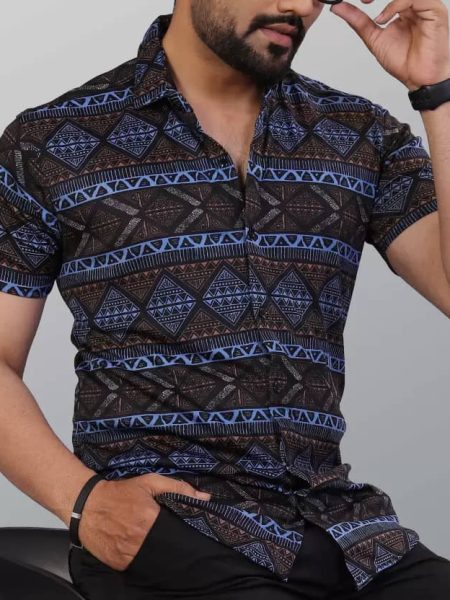 FABRIPPLE Polyester Regular Fit Printed Half Sleeves Men's Casual Shirt - Black ( Pack of 1 )