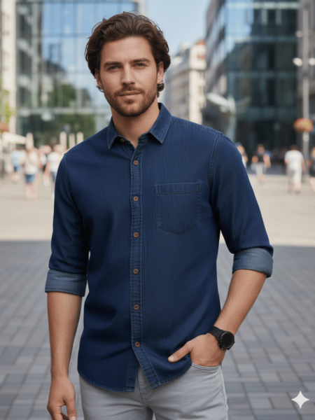 GLORISTAR Denim Regular Fit Solids Half Sleeves Men's Casual Shirt - Dark Blue ( Pack of 1 )