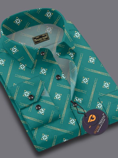 glusic trends Cotton Blend Regular Fit Printed Full Sleeves Men's Casual Shirt - Green ( Pack of 1 )