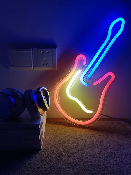 "Guitar" Shaped Neon Wall Light - Multicolor