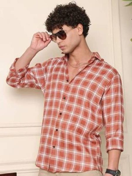 IQIVLI Cotton Blend Regular Fit Checks Full Sleeves Men's Casual Shirt - Orange ( Pack of 1 )