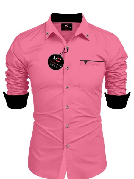 JENY FASHION Cotton Blend Regular Fit Solids Full Sleeves Men's Casual Shirt - Pink ( Pack of 1 )