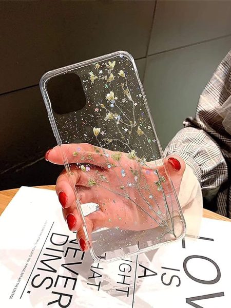 KC Back Cover for Samsung Galaxy S24 Ultra 5G, Epoxy Real Dried Flowers Floral Soft Silicone Camera Protection Case (Transparent)