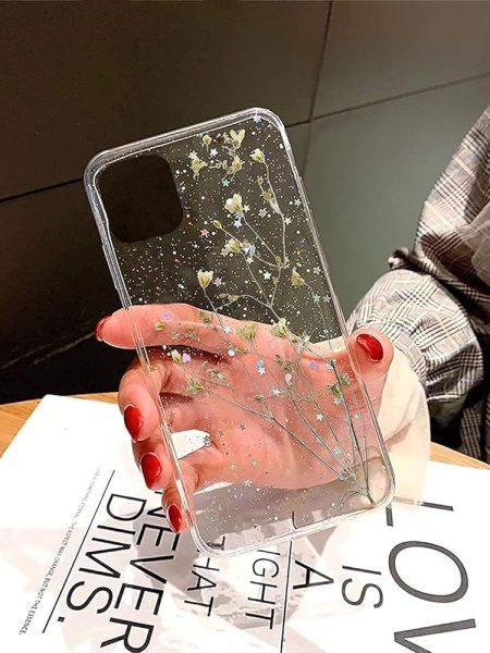 KC Back Cover for Vivo Y16 & Vivo T2x 5G, Love Flower Soft Clear Flexible Floral Dried Pressed Epoxy Real Flowers Girls Dry Fixed Glitter Soft Silicone Case (Transparent)
