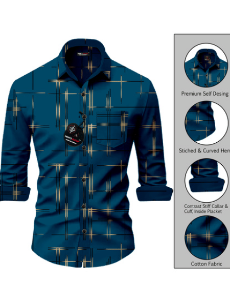 MAN'S SUITUP Cotton Blend Regular Fit Printed Full Sleeves Men's Casual Shirt - Teal ( Pack of 1 )