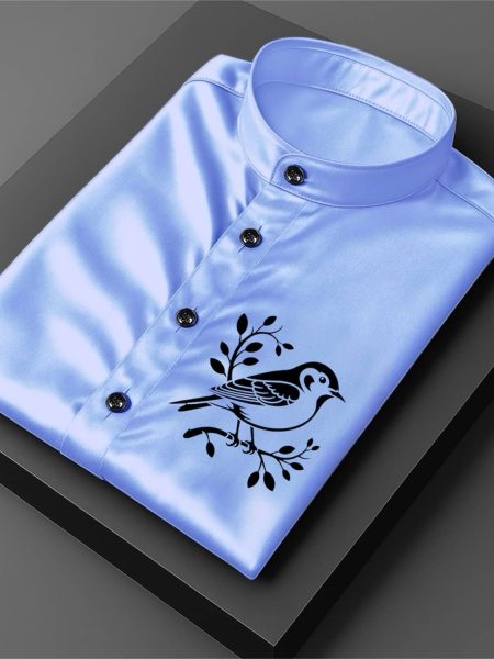 MAN'S SUITUP Satin Regular Fit Printed Full Sleeves Men's Casual Shirt - Blue ( Pack of 1 )